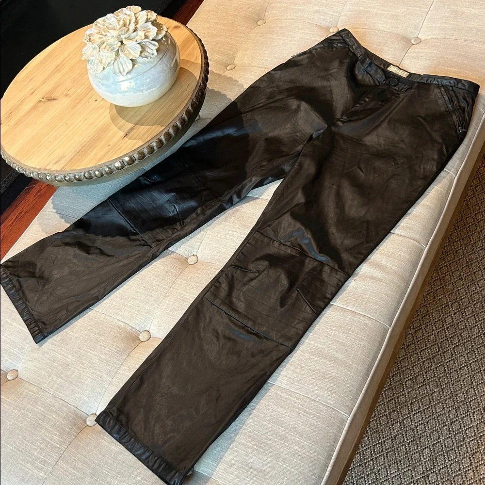 Vintage 1980s RARE Katharine HAMNETT Black Polished Coated Polyamide Ble Trouser